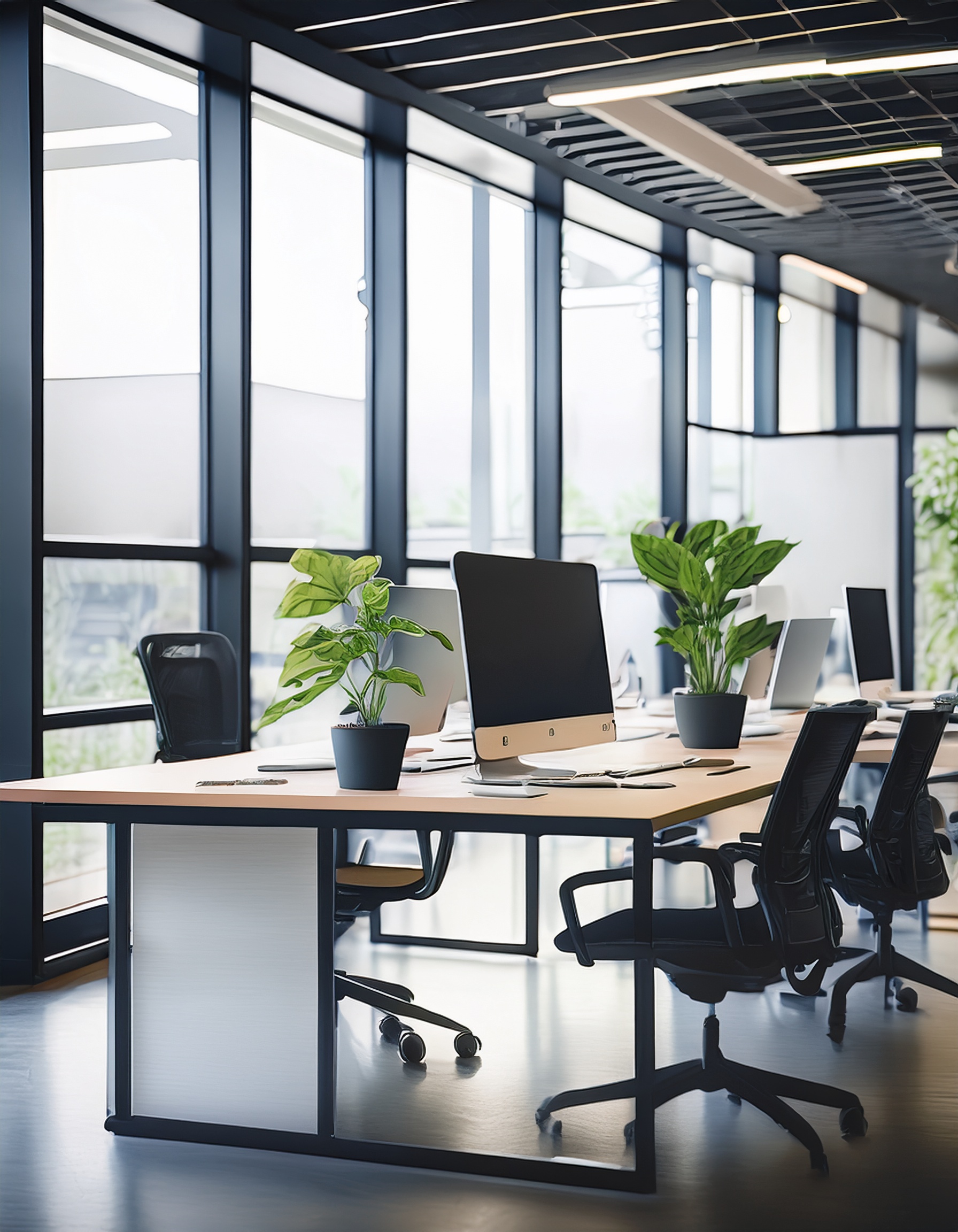 Ein modernes Bürointerieur mit einem einladenden Ambiente, das ein freundliches und zugängliches Gefühl vermittelt.